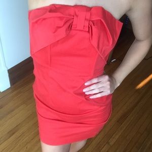 Strapless red bow dress