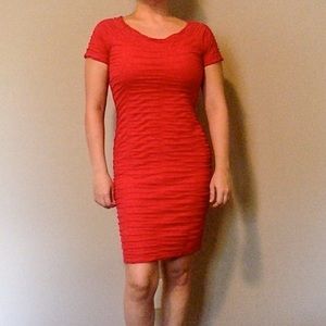 Newport News Red Ruched Cap Sleeve Stretch Dress