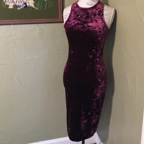 Maroon Crushed Velvet Midi Dress