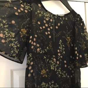 Zara Premium Denim Flutter Sleeve Floral Midi