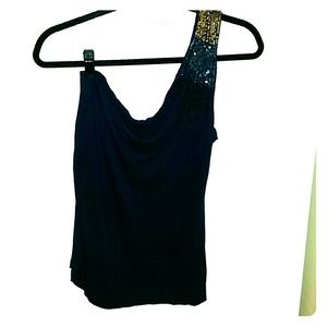 Navy one shoulder top with sequence
