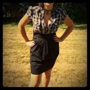 Retro black & white plaid deep-v wiggle dress 11