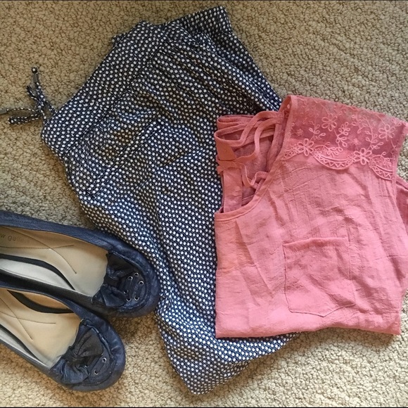 Navy / white Pattern fabric pants