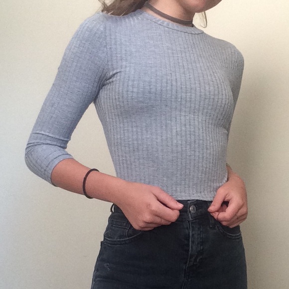 Grey Ribbed Crop Top