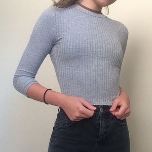 Grey Ribbed Crop Top
