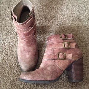 Tan buckled chunky booties