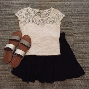 White lace low crop top
