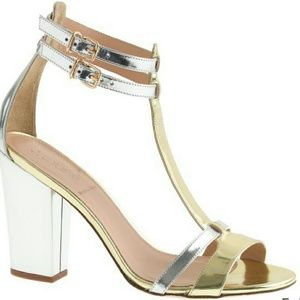 J.CREW 
Mixed metallic gladiator high-heel sandals