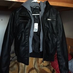 Forever 21 Leather Jacket with Hoodie