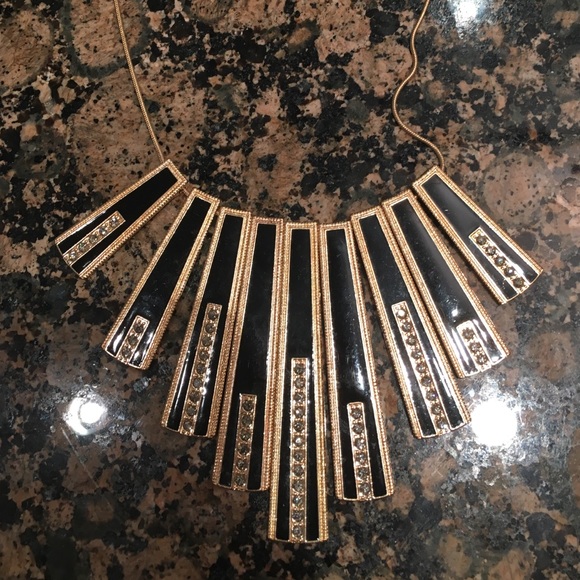 Gold and black fan necklace