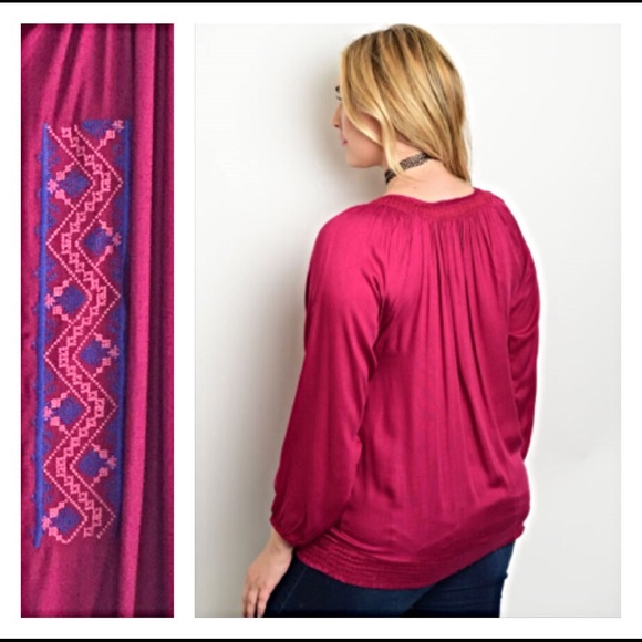 Stunning Wine Peasant Tassel Blouse 3X XXXL - Picture 2 of 4