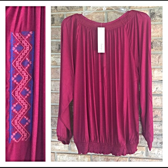 Stunning Wine Peasant Tassel Blouse 3X XXXL - Picture 4 of 4