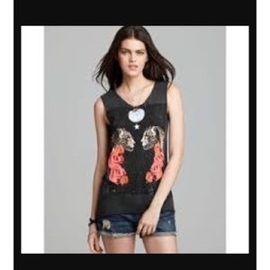 Celestial cutout tank top with leopard and roses
