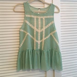 Free People | Green + White textured summer top