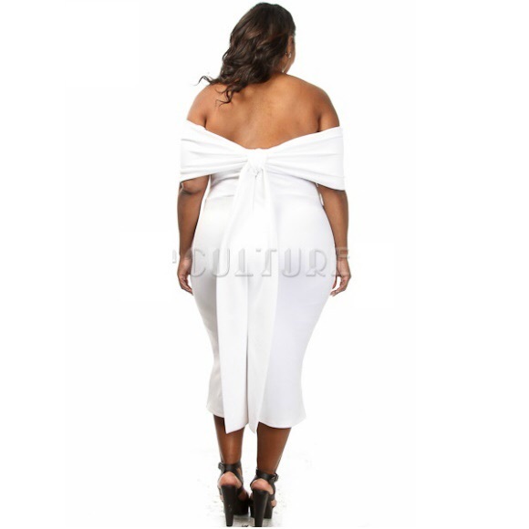 NWT Plus Size Off The Shoulder Back Bow Midi Dress - Picture 2 of 2