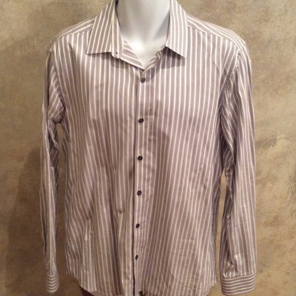 Men's Grey & White Stripe Dress Shirt - Picture 1 of 2