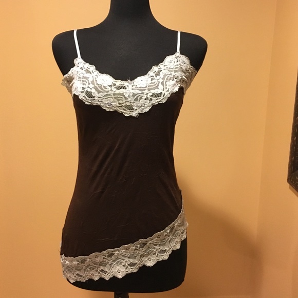 BROWN WITH LIGHT BLUE LACE TRIM CAMI