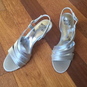 Elegant silver satin sandals