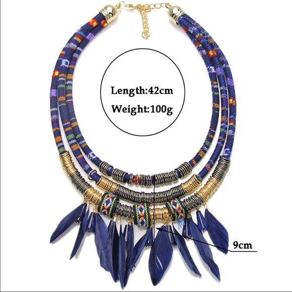 Indian Feather Statement Necklace & Earrings Black - Picture 2 of 4