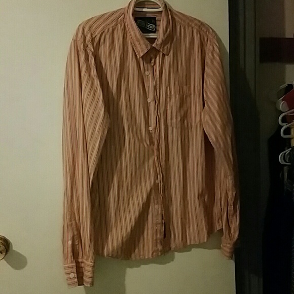 Orange and blue pinstripe button down