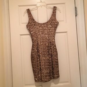 Copper-toned silver sequin dress