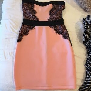 Pink mini with black lace and mesh.