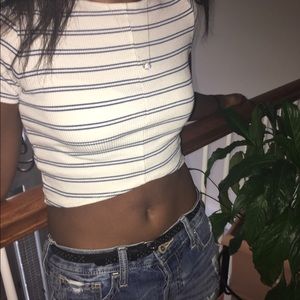 Blue & White Striped Crop Top