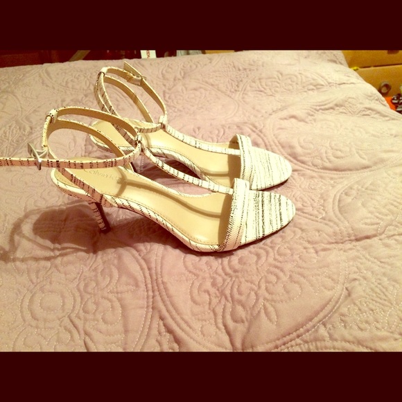 White and black strip small heels