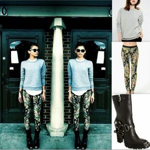 NWT Floral Faux Leather Skinny