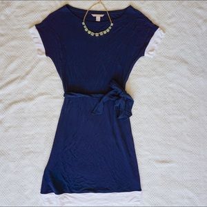 Banana Republic navy and white belted dress