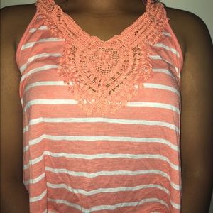 Coral & White Striped Tank