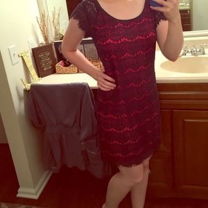 🔴SALE Navy lace over pink slip dress