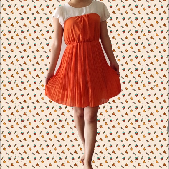 🔅Cute Orange Chiffon Pleated Dress🔅