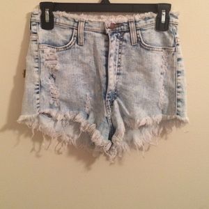 Acid washed denim shorts