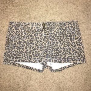 Leopard print denim shorts