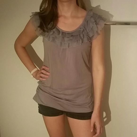 Lush Grey Chiffon Collar Blouse