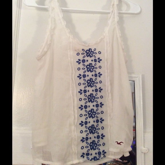 Hollister sheer blouse w/ blue flower design