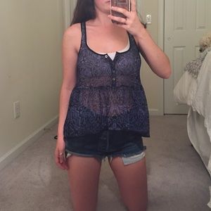 Ecoté blue patterned sheer top