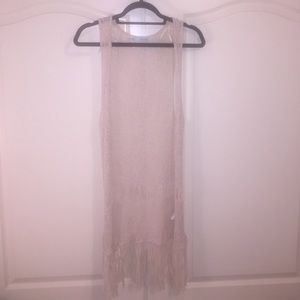 Crochet tank top cardigan with fringe