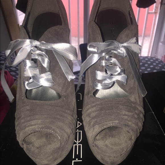 Grey suede pumps