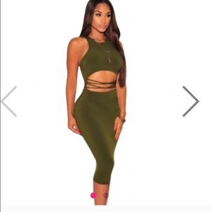 Olive green cut out detail dress