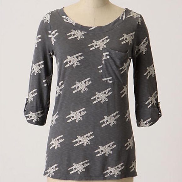 Anthropologie airplane grey cotton t shirt top
