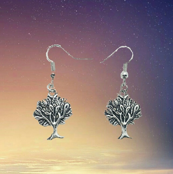 Tree of Life Silvertone Earrings - Picture 2 of 5