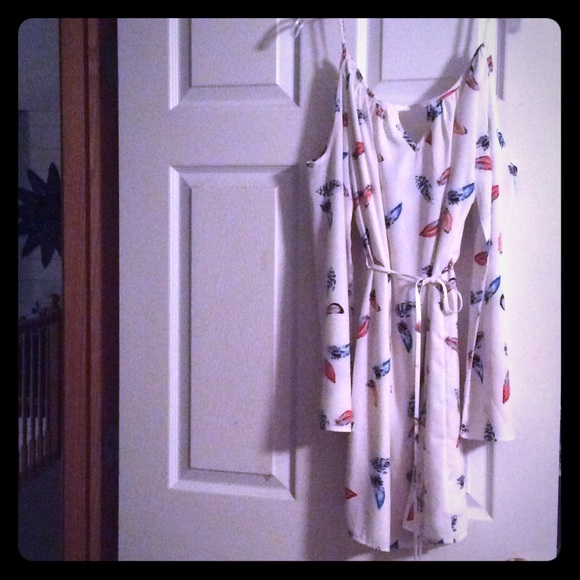 Cold Shoulder White Feather Dress