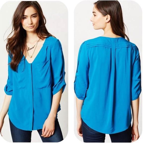 Anthropologie Estrie Henley button up blue blouse