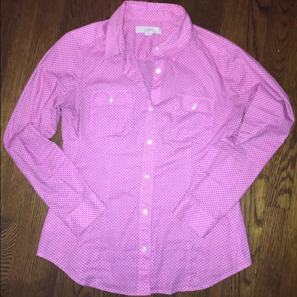 Ann Taylor Loft pink black polka dot size S