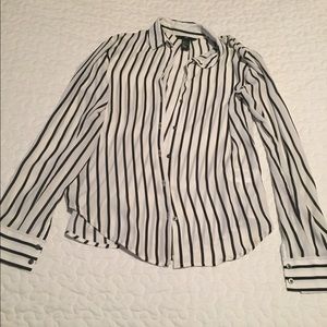 Striped chiffon button-down blouse