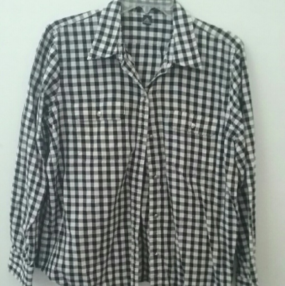 Oversized black & white checked button up shirt
