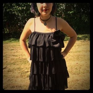 Black tiered ruffled flapper dress huge bow 11