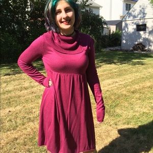 Burgundy Fossil babydoll turtleneck wool dress XL